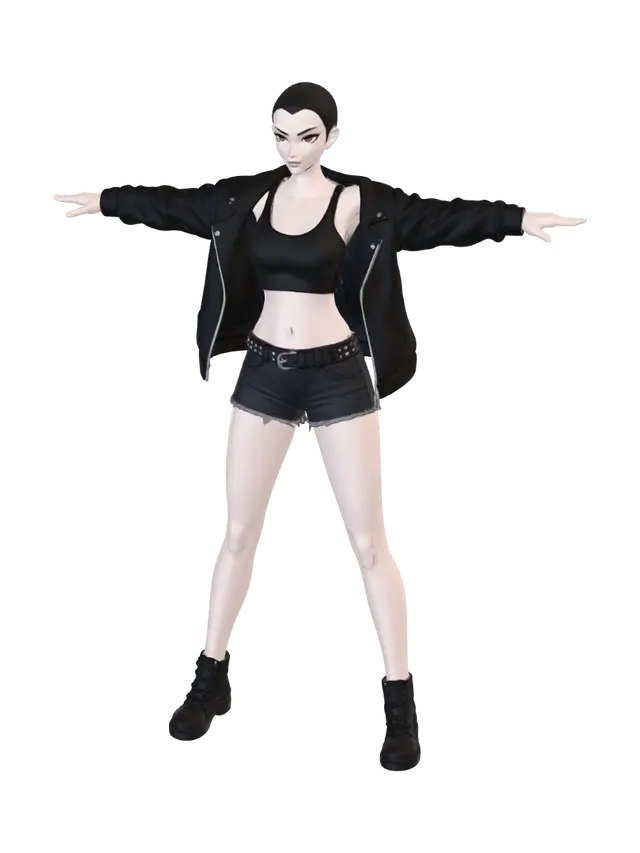 Modello 3D T-pose the upperbody, A-pose the lower body. Give character buzzcut/short hairstyle.…, generato dall’IA