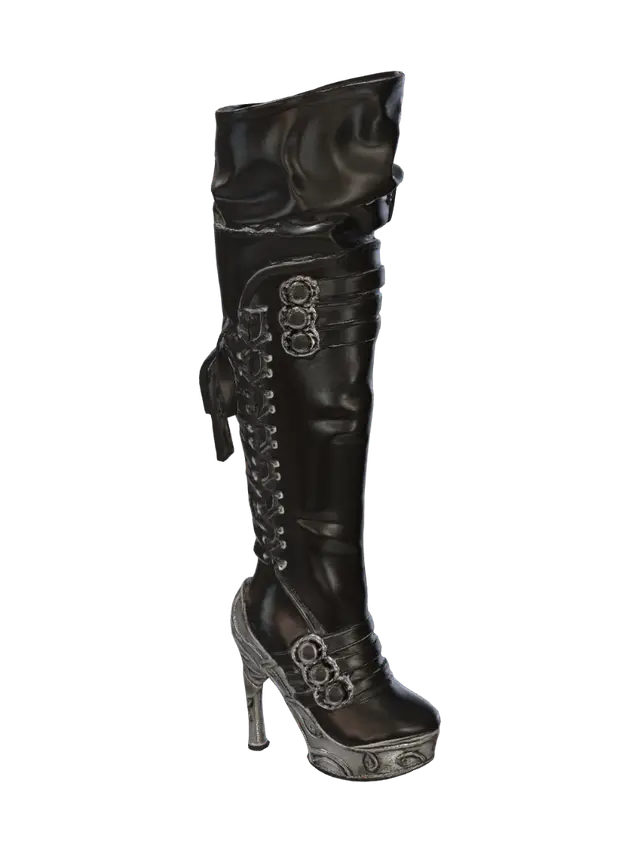 3D model for Embellished Black Leather Thigh-High Boot