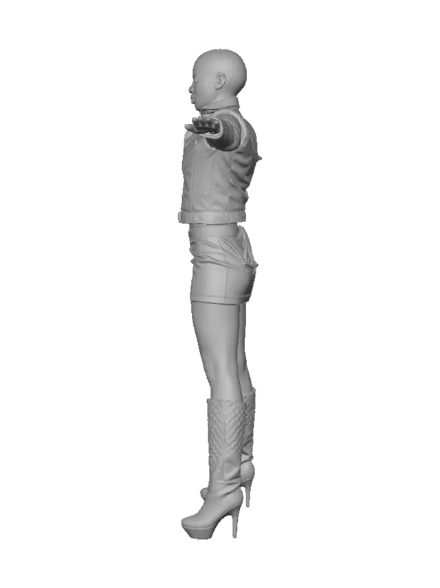 3D model for T-pose the upperbody. A-pose the lowerbody. Give character short/buzzcut hairstyle. Remove jewelry and earrings.