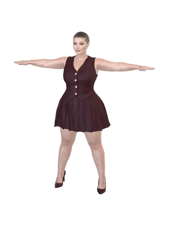 T-pose the upperbody. A-pose the lower body. Give character buzzcut/short… - Baldish 3D model, vytvořený pomocí AI