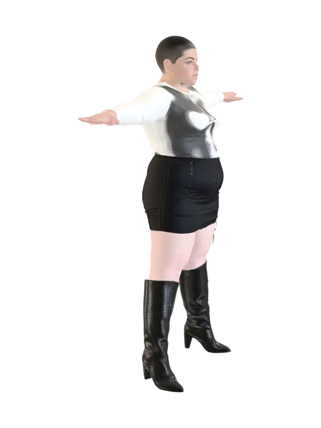T-pose the upperbody. A-pose the lower body. Give character buzzcut/short… - Baldish 3D model, vytvořený pomocí AI