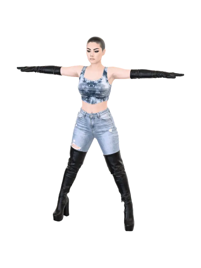 T-pose the upperbody. A-pose the lower body. Give character buzzcut/short… - Baldish 3D model, vytvořený pomocí AI