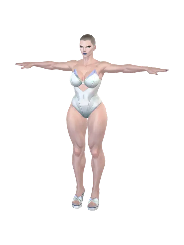 3D model for T-pose the upperbody. A-pose the lower body. Give character buzzcut/short hairstyle. Remove jewelry and earrings.