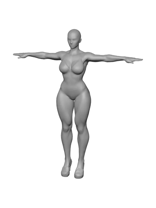 3D model for T-pose the upperbody. A-pose the lower body. Give character buzzcut/short hairstyle. Remove jewelry and earrings.