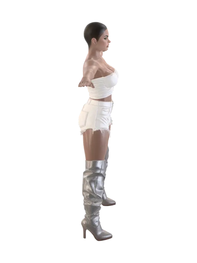 Modello 3D T-pose the upperbody. A-pose the lower body. Give character buzzcut/short hairstyle.…, generato dall’IA