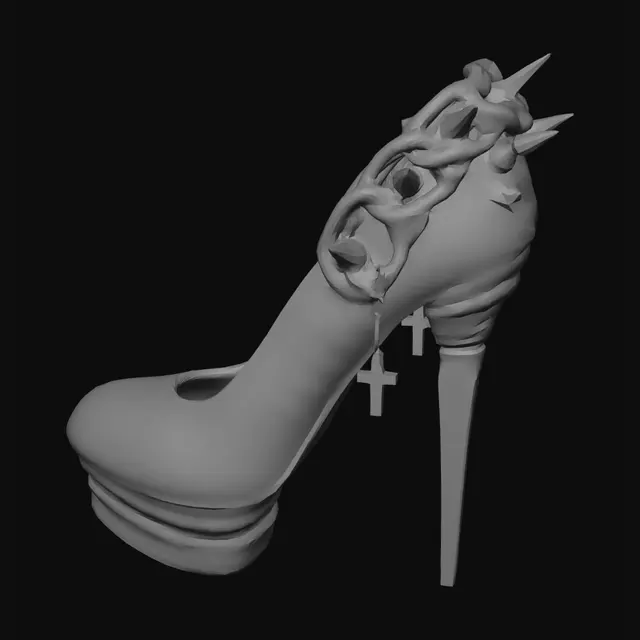 3D model for Gothic Spiked Stiletto with Cross Charm