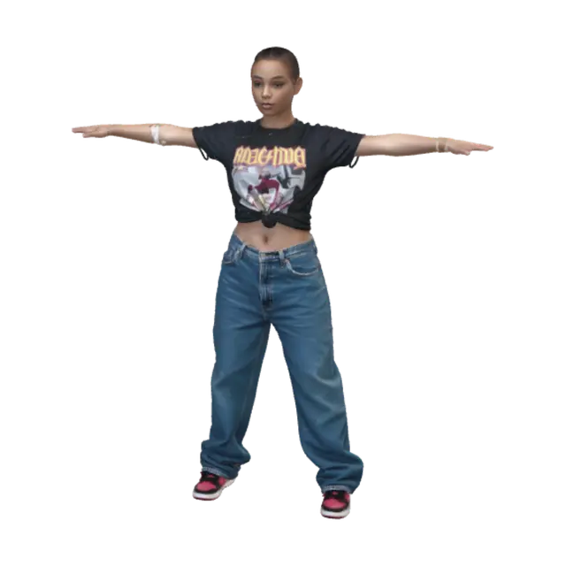 Modello 3D T-pose the upperbody. A-pose the lower body. give character bald/buzzcut hairstyle.…, generato dall’IA
