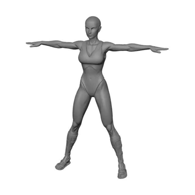 3D model for T-pose the upperbody. A-pose the lower body. give character bald/buzzcut hairstyle. Remove Glasses. Remove necklaces/jewelry & earrings.