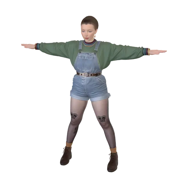 Modello 3D T-pose the upperbody, A-pose the lower body. Give character buzzcut/short hairstyle.…, generato dall’IA