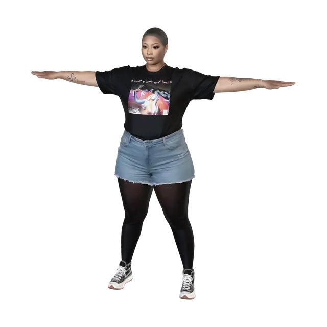 Modello 3D T-pose the upperbody, A-pose the lower body. Give character buzzcut/short hairstyle.…, generato dall’IA