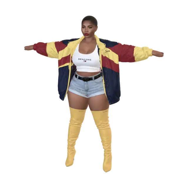 3D model for T-pose the upperbody, A-pose the lower body. Give character buzzcut/short hairstyle. Remove jewelry.