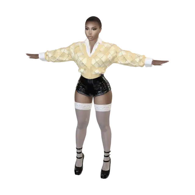 3D model for T-pose the upperbody, A-pose the lower body. Give character buzzcut/short hairstyle. Remove jewelry.