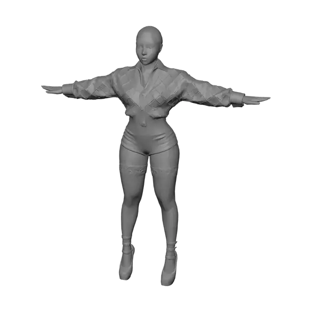 3D model for T-pose the upperbody, A-pose the lower body. Give character buzzcut/short hairstyle. Remove jewelry.