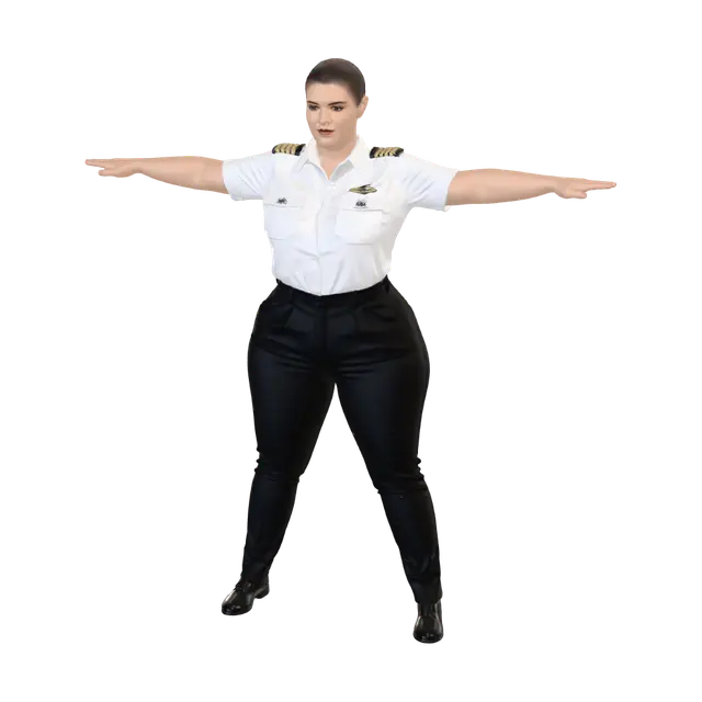 3D model for T-pose the upperbody, A-pose the lower body. Give character buzzcut/short hairstyle. Remove jewelry.