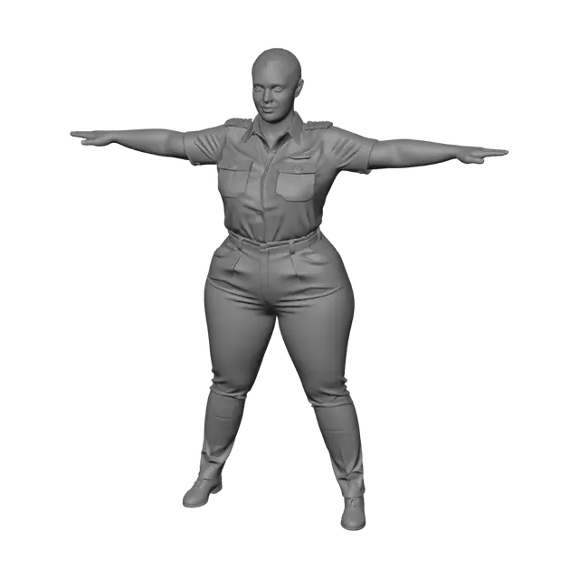 3D model for T-pose the upperbody, A-pose the lower body. Give character buzzcut/short hairstyle. Remove jewelry.