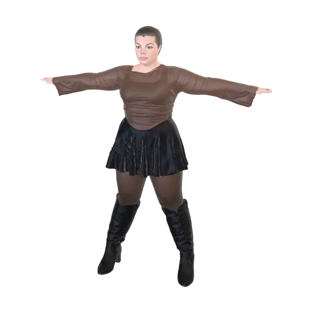 3D model for T-pose the upperbody. A-pose the lowerbody. Give character short/buzzcut hairstyle. Remove jewelry and earrings.