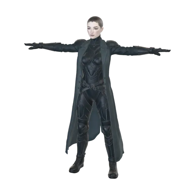3D model for T-pose the upperbody. A-pose the lower body. Give character buzzcut/short hairstyle. Remove jewelry and earrings.
