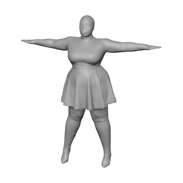 3D model for T-pose the upperbody. A-pose the lower body. Give character buzzcut/short hairstyle. Remove jewelry and earrings.