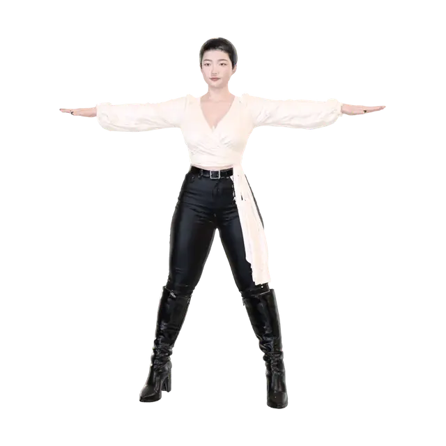 3D model for T-pose the upperbody. A-pose the lower body. Give character buzzcut/short hairstyle. Remove jewelry and earrings.