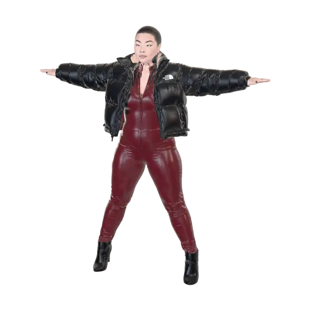3D model for T-pose the upperbody. A-pose the lower body. Give character buzzcut/short hairstyle. Remove jewelry and earrings.
