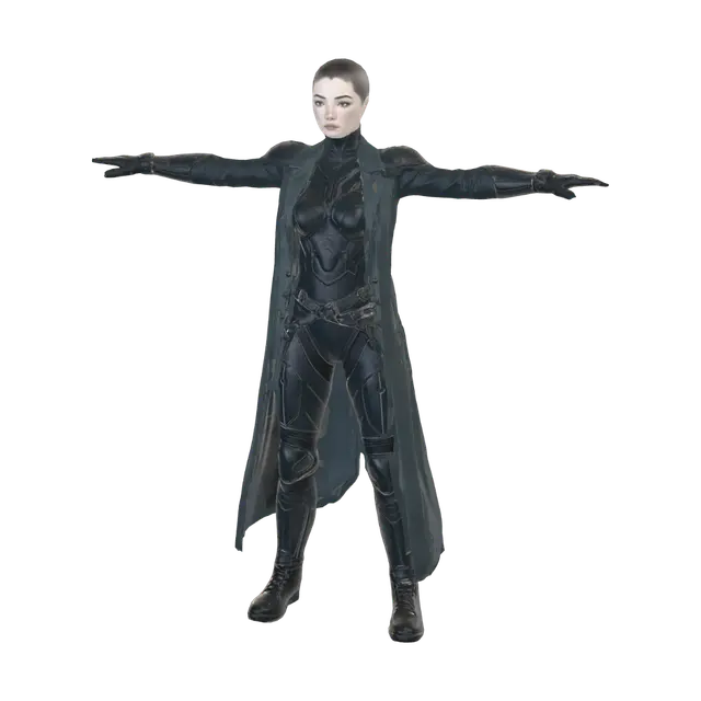 3D model for T-pose the upperbody. A-pose the lower body. Give character buzzcut/short hairstyle. Remove jewelry and earrings.