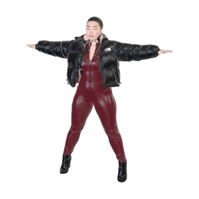 3D model for T-pose the upperbody. A-pose the lower body. Give character buzzcut/short hairstyle. Remove jewelry and earrings.