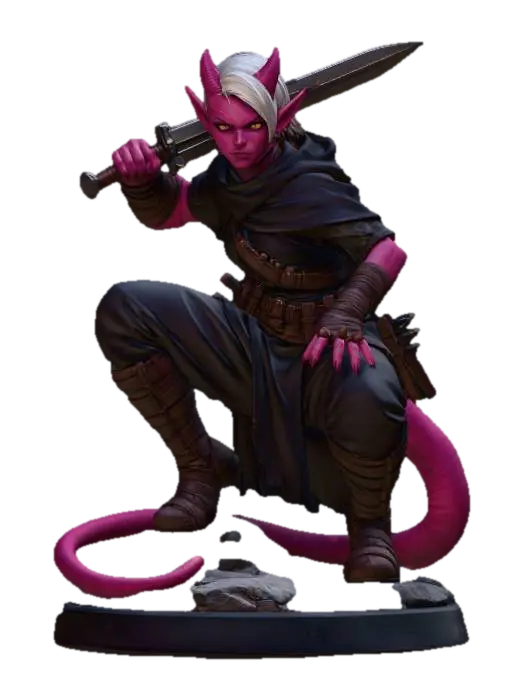 Tiefling Swordswoman - Femalefighter 3D model, vytvořený pomocí AI