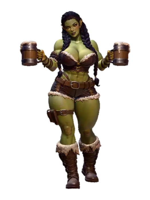 Sultry Orc Bar Maid - Barmaid 3D model, vytvořený pomocí AI