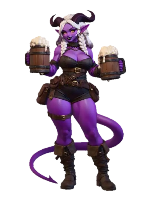 Tiefling Bar Maid Thick - Barmaid 3D model, vytvořený pomocí AI