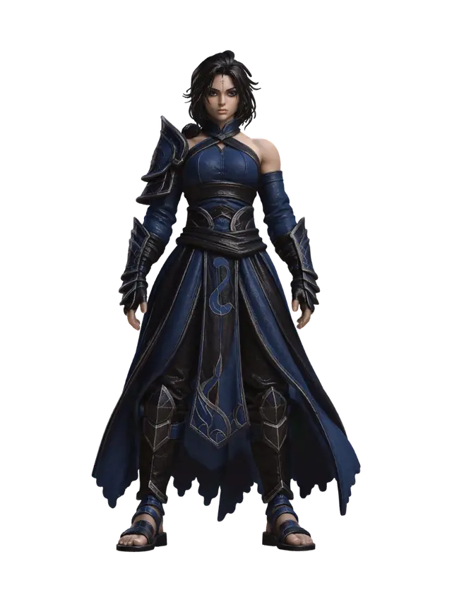 Azure Warden - Femalefighter 3D model, vytvořený pomocí AI