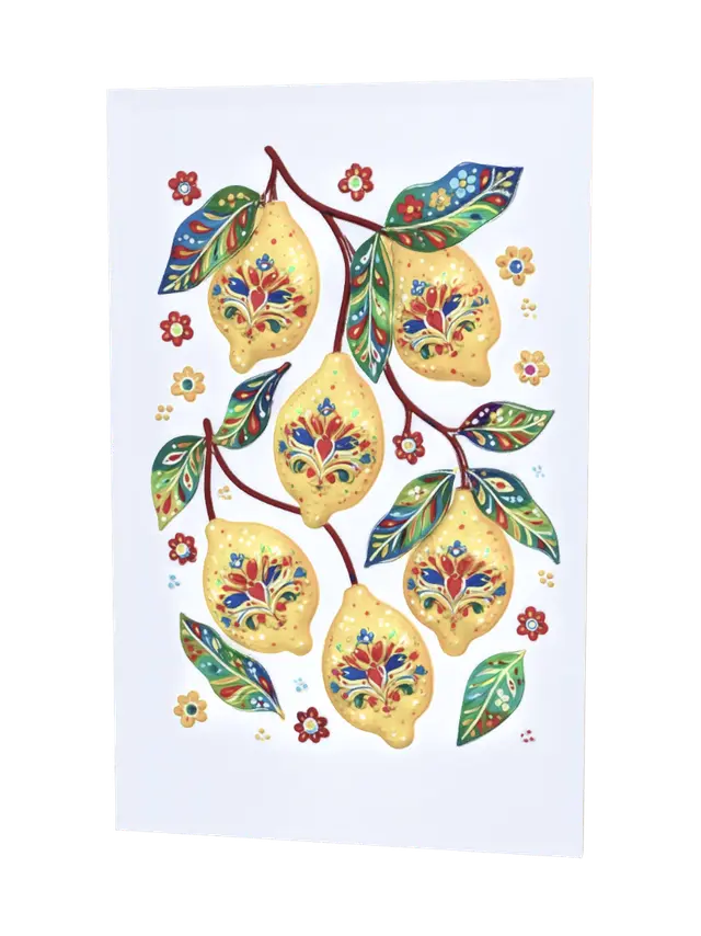 Lemons in Folk Art - Lemon 3D model, vytvořený pomocí AI