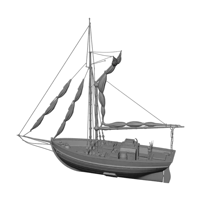 3D model for Cargo Schooner with Furled Sails