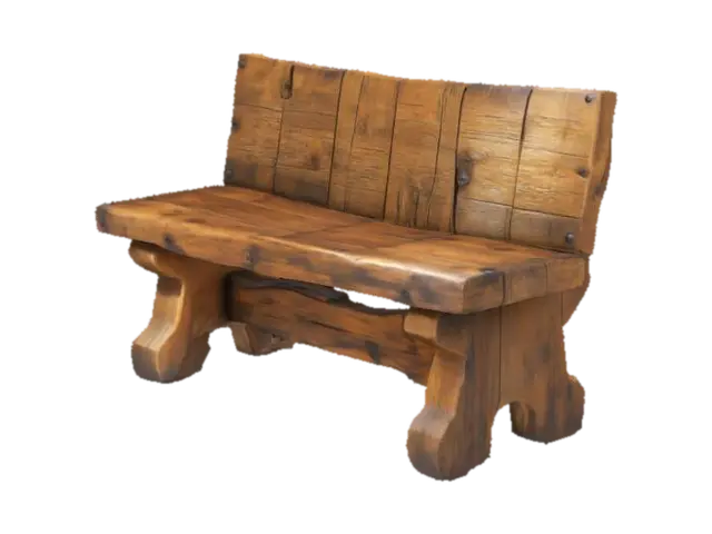 A simple medieval wooden beer bench for a poor, rural tavern, hand-crafted from… - Gameready 3D model, vytvořený pomocí AI