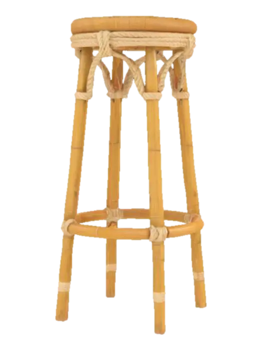 a bamboo bar stool with round seat and rope bindings, beach style, clean mesh, game… 3D model, vytvořený pomocí AI