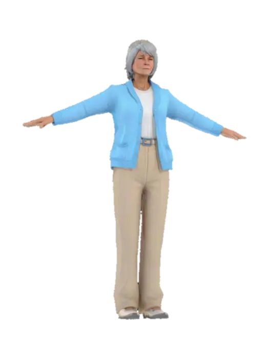 A game-ready 3D avatar of a 65-year-old female, casual everyday style, wearing a… - Grandma 3D model, vytvořený pomocí AI