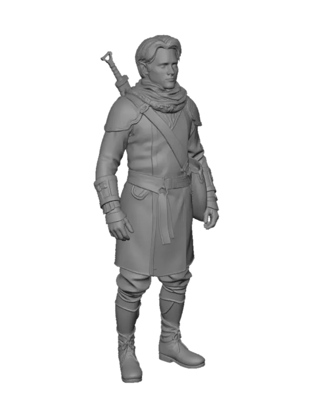 3D model for Create a stylized low-poly human adventurer for a 3D indie RPG. Young adult, realistic proportions, expressive face, clean silhouette, simple geometric shapes, medieval-fantasy outfit with tunic, belt, boots, light shoulder armor, and gloves. Use a limited earth-tone color palette and avoid small details or complex accessories. Game-ready low-poly mesh (2,000–5,000 triangles), clean topology, clean UVs, single 1024x1024 texture atlas, PBR textures, animation-ready, suitable for rigging, mostly symmetrical topology, full-body T-pose. No weapons, no background. Optimized for Unity and Unreal Engine. High readability, stylized realism, modern low-poly indie game art style. In T Pose