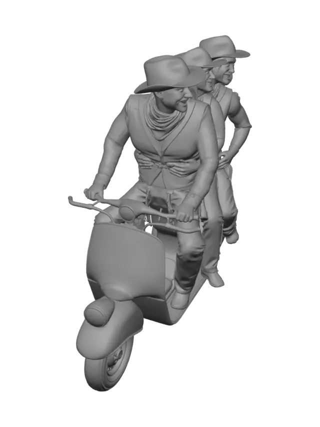 3D model for Three Cowboys on a Vintage Vespa