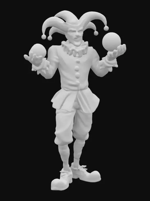 3D model for a jester, fantasy character, his name is April Fools, stylized, quite the joker but also an entertainer,