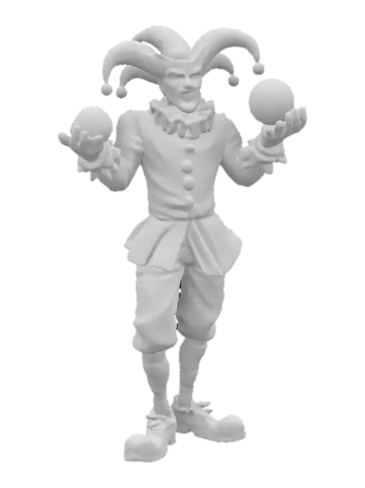 3D model for a jester, fantasy character, his name is April Fools, stylized, quite the joker but also an entertainer,
