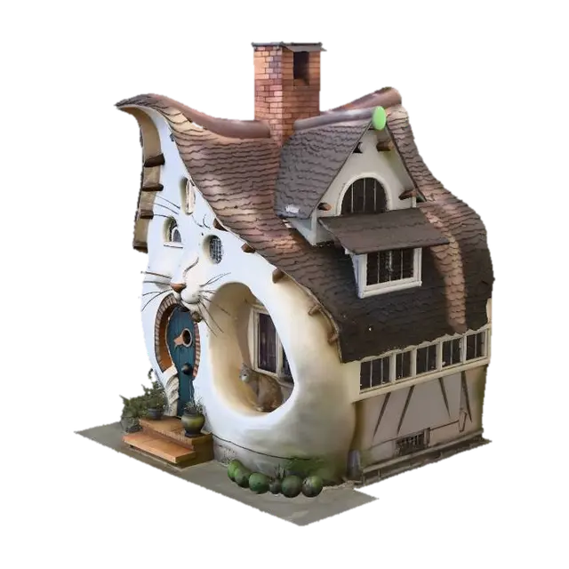 Cat Cottage - Fantasie 3D model, vytvořený pomocí AI