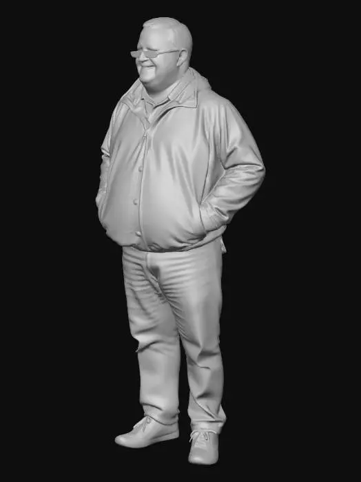 3D model for Русский мужчина с большим животом. Мужчине 45 лет. Одет в синии джинсы и тёмную ветровку.