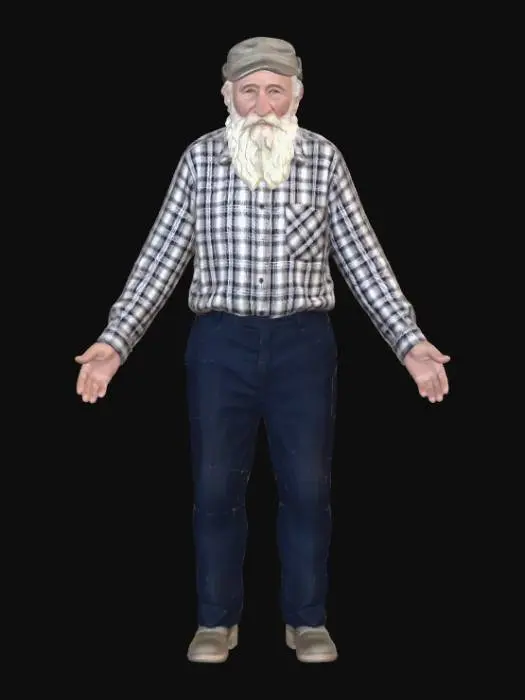 3D model for Русский дедушка лет 80 с бородой и тростью. Летом.