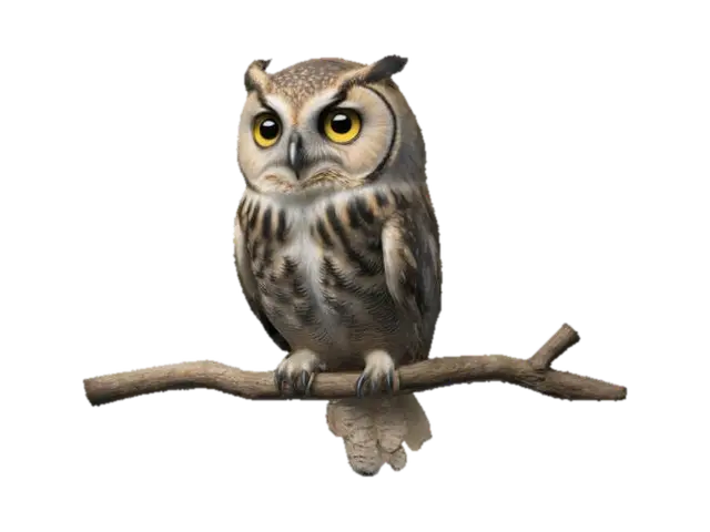 An owl perched on a branch - Perch 3D model, vytvořený pomocí AI