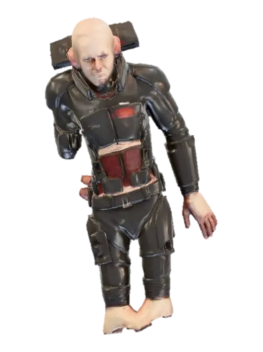 A very low-poly, realistic sci-fi human corpse of a male spaceship commander. Dark,… - Command 3D model, vytvořený pomocí AI