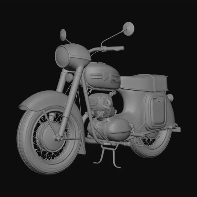 3D model for Vintage Red Motorcycle on Cobblestone Street