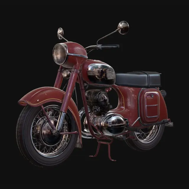 3D model for Vintage Red Motorcycle on Cobblestone Street