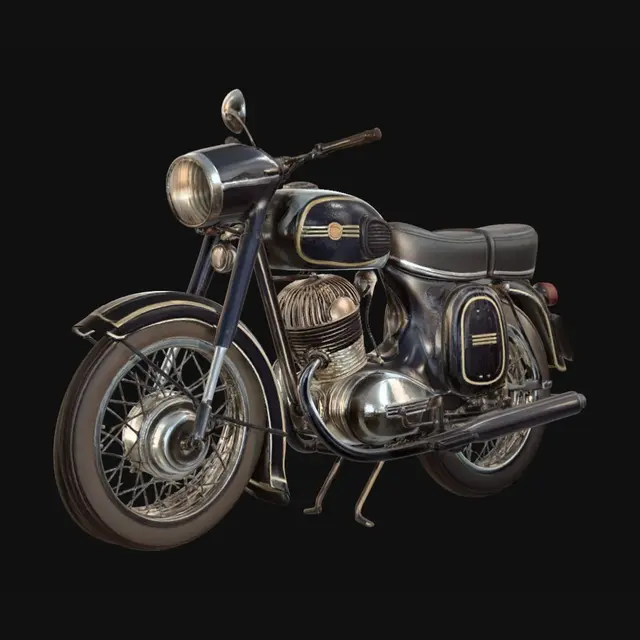 3D model for Vintage motorcycle on a cobblestone street