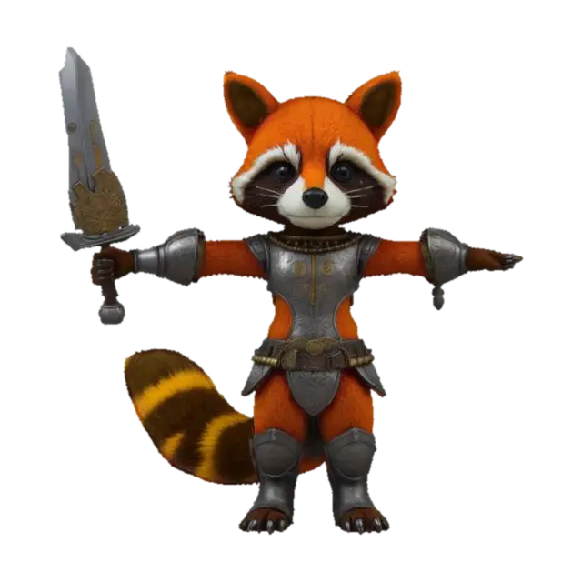 Modello 3D Humanoid raccoon figure, T-pose, very accurate and detailed. Intense, saturated and… - Fable, generato dall’IA