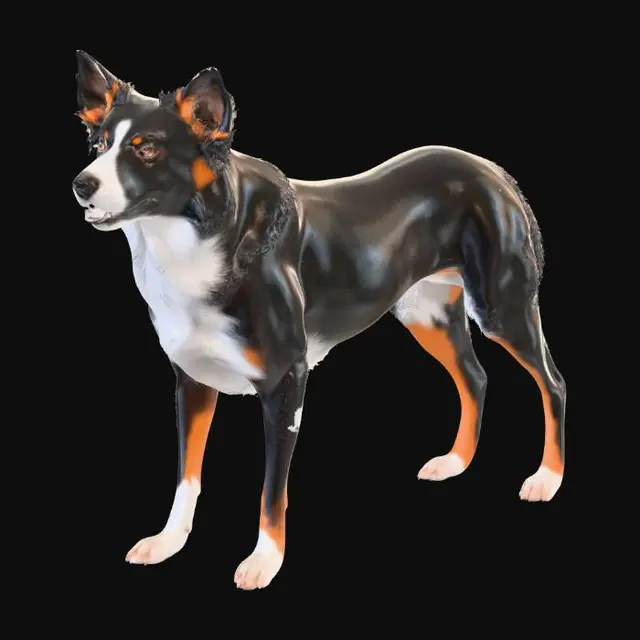 3D model for create a realistic symmetrical tri colour border collie. colours are black white and tan