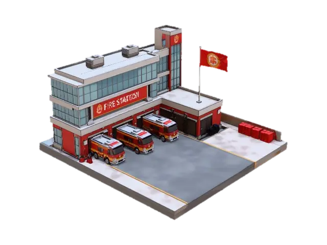 Fire Station Hub 3D model, vytvořený pomocí AI